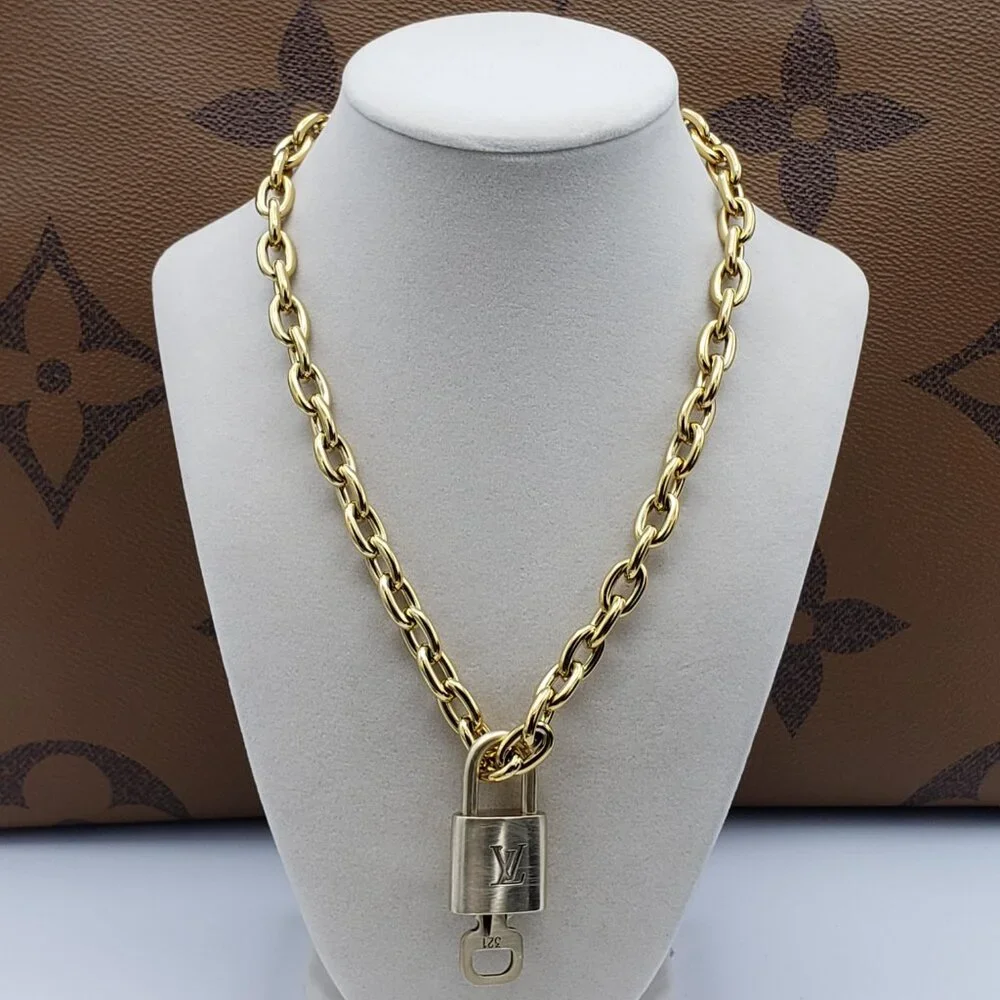 18K Gold-Plated Necklace with Authentic Louis Vuitton Padlock